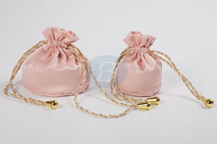 custom pink satin drawstring gift pouch supplier