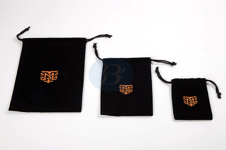 bronzing logo black velvet drawstring pouch factory