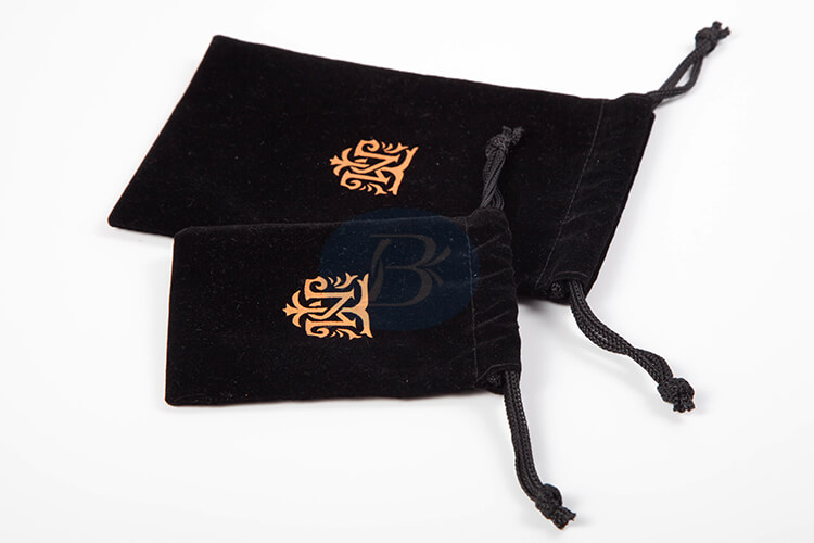 bronzing logo black velvet drawstring pouch manufacturer
