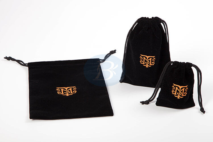 bronzing logo black velvet drawstring pouch supplier