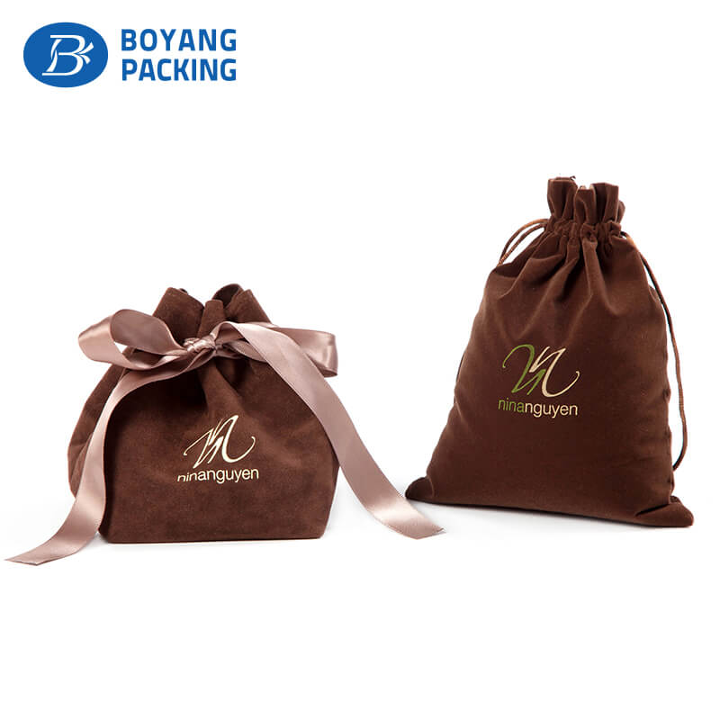 Brown velvet drawstring gift bags wholesale factory