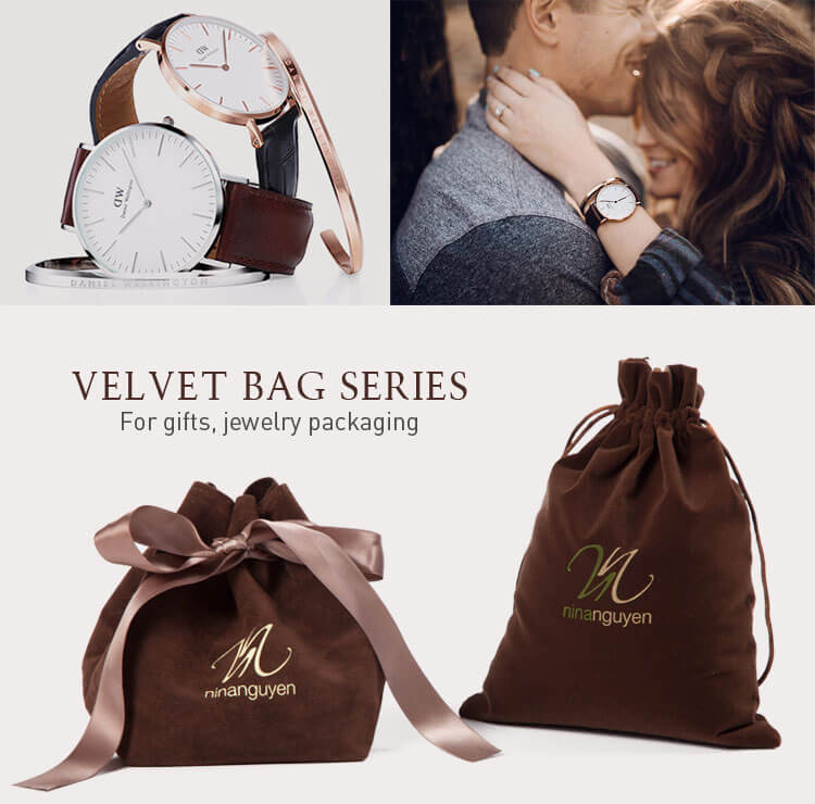 brown velvet drawstring gift bags wholesale factory