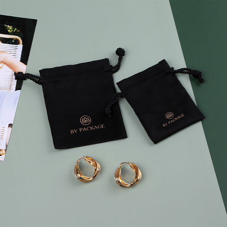 Black Luxury Jewelry Pouches with Custom Logo Suede Velvet Drawstring Bag