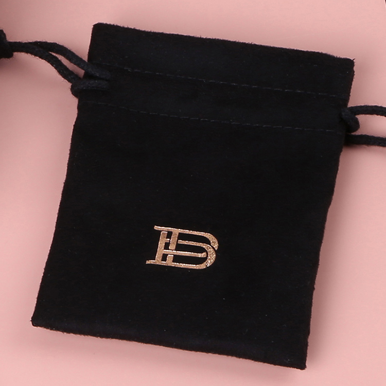 Custom black velvet jewelry drawstring bag