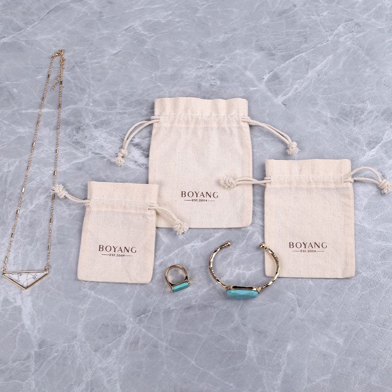 Organic custom logo eco friendly drawstring bag cotton jewellery pouch