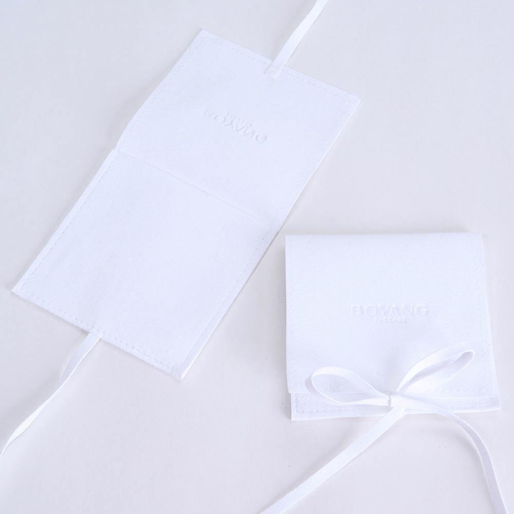 White small jewelry packaging pouch microfiber bag with logo printed