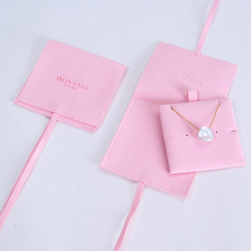 New style wholesale pink custom printed insert pad microfiber jewelry pouch bag with ribbon bow