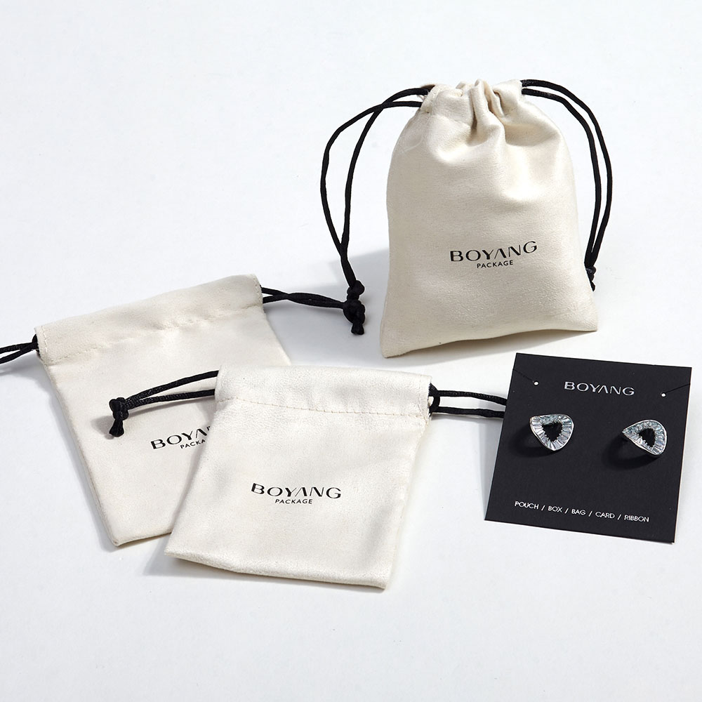 Wholesale luxury velvet jewellery pouch suede ring jewelry bags packaging with logo custom