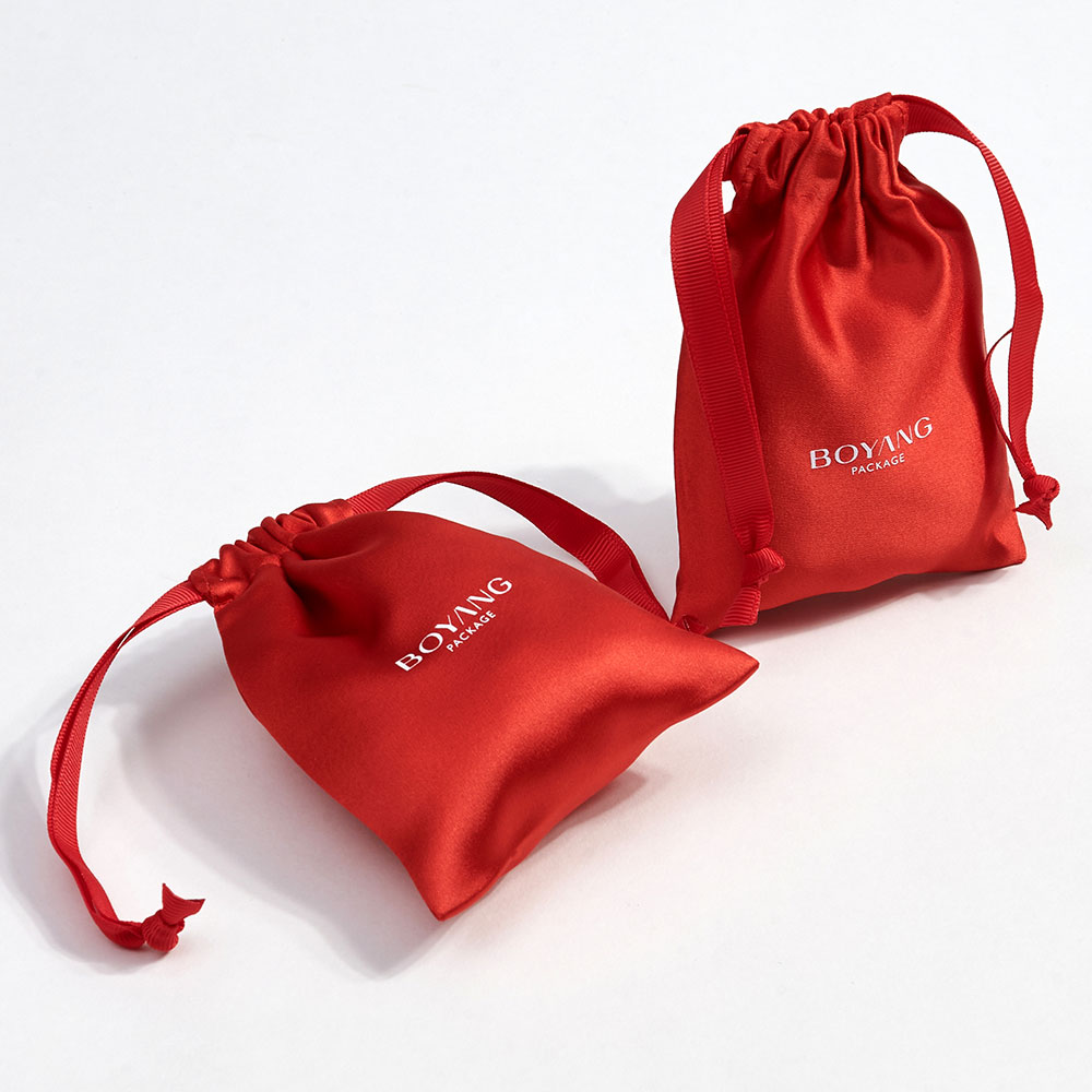 Custom small drawstring silk jewellery packaging bag