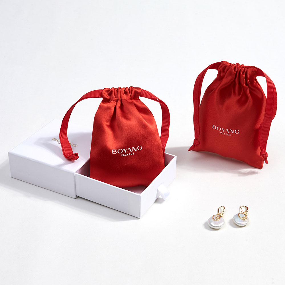 Custom small drawstring silk jewellery packaging bag