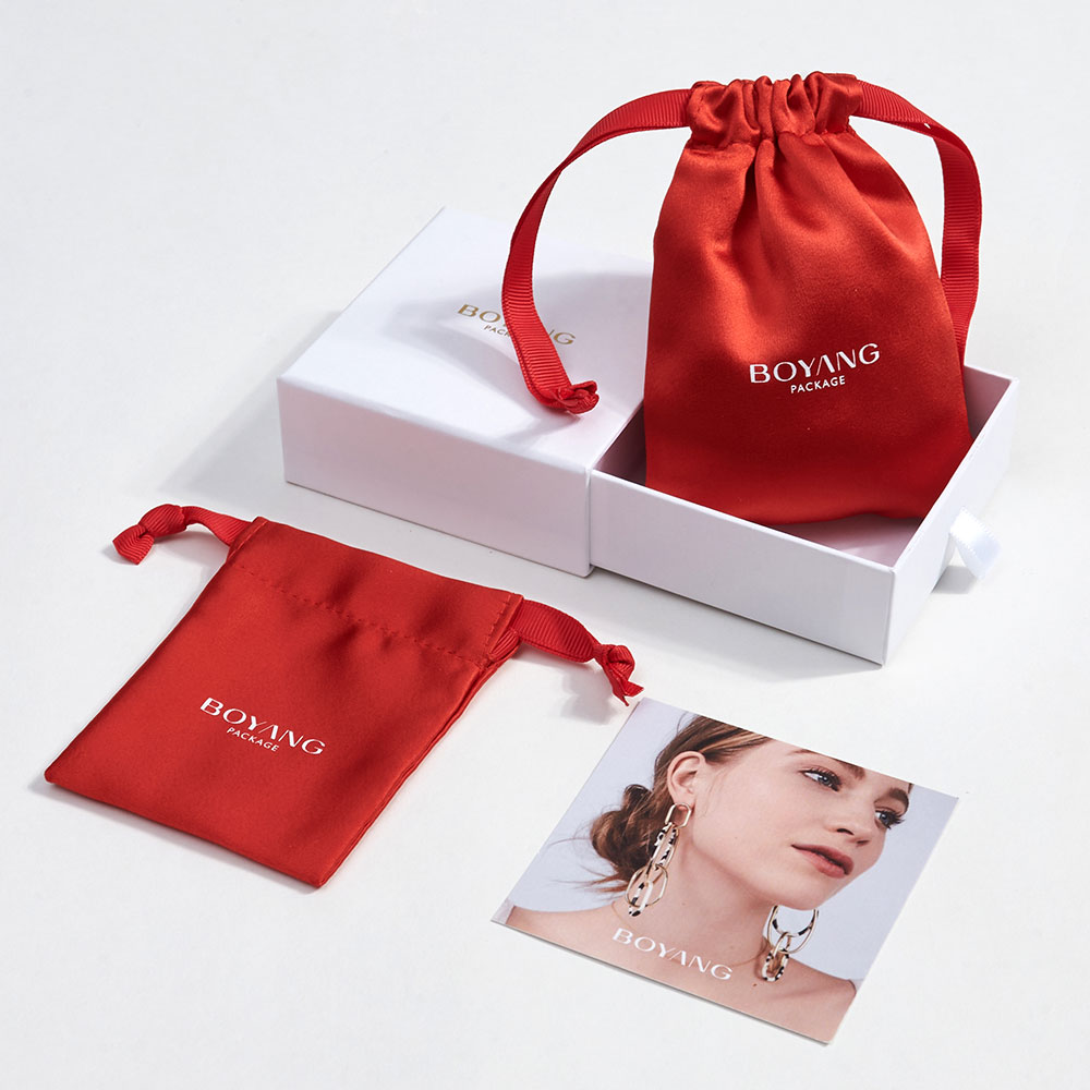 Custom small drawstring silk jewellery packaging bag