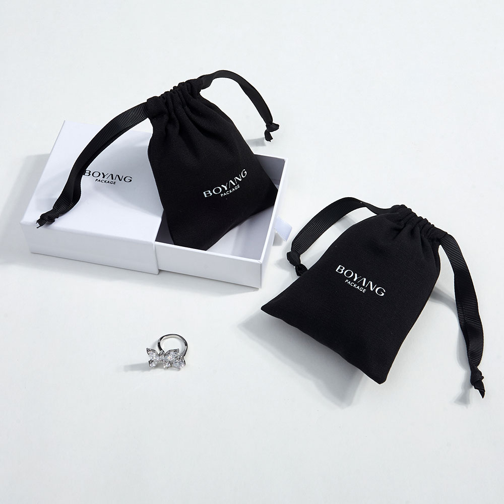 Custom Small Cotton Gift Packaging Pouch Drawstring Jewelry Packing Bags With Logo