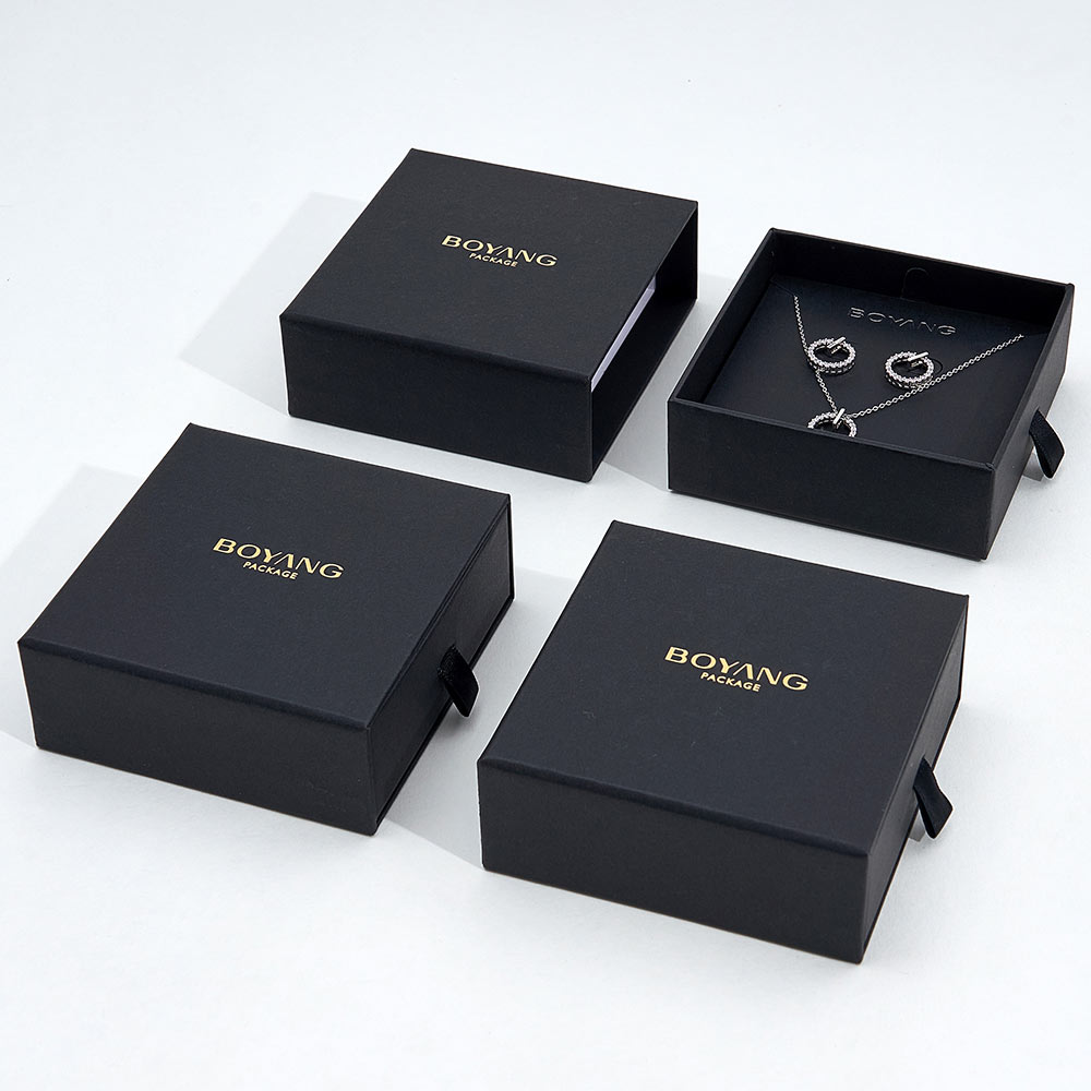 custom black paper jewelry packaging box